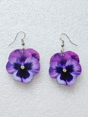 Hand Crafted Violet & Purple Pansy Drop Earrings